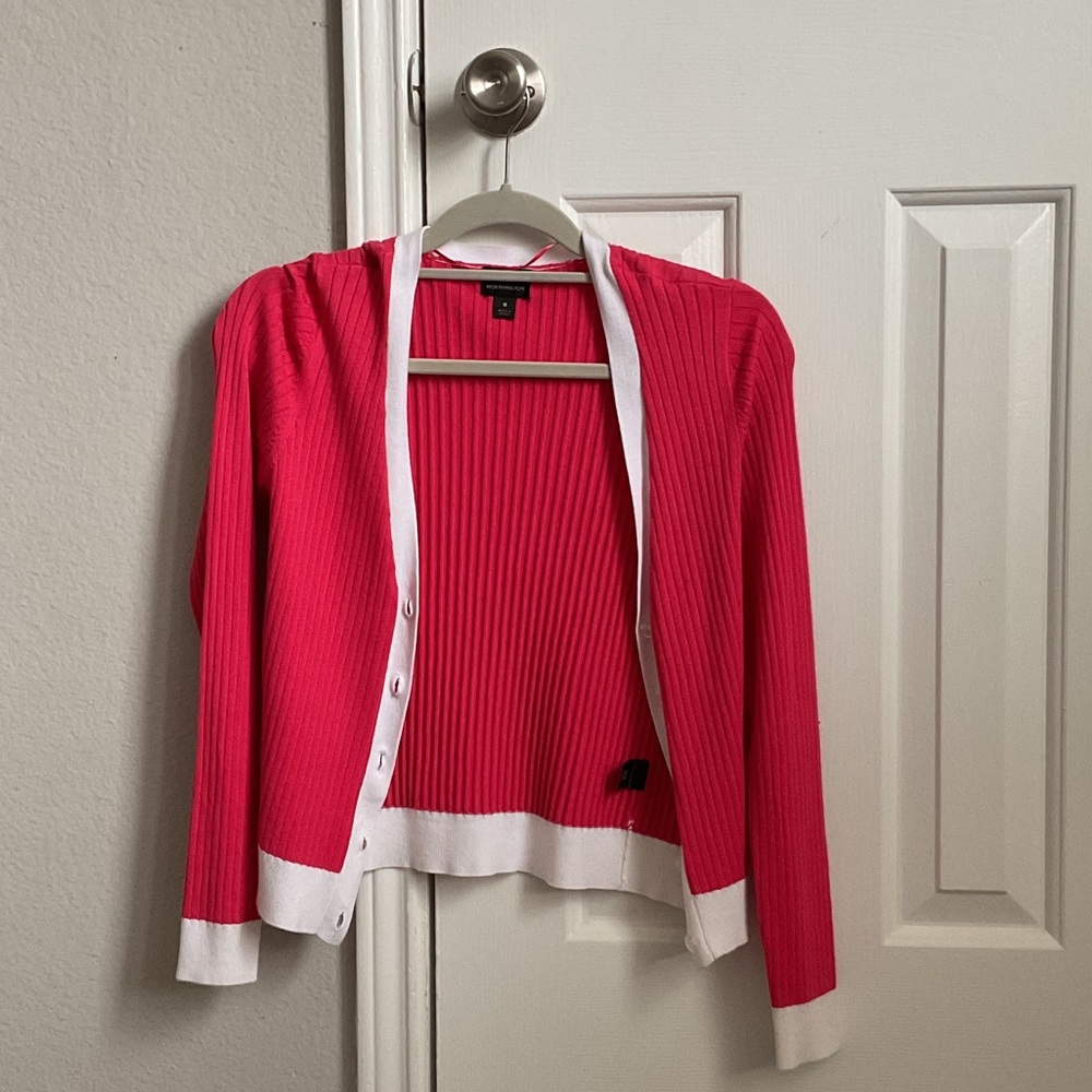 Worthington Vibrant Pink Cardigan with White Trim